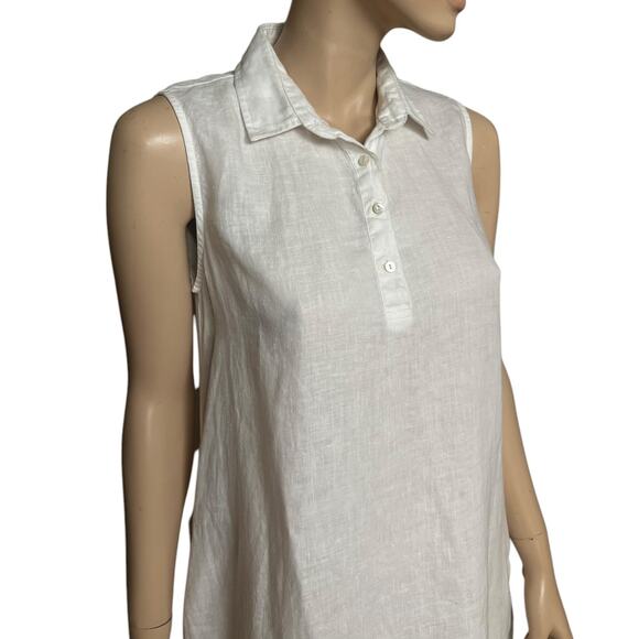 Claudio Milano 100% Linen Sleeveless White Shirt Dress Side Pockets Size Small - Picture 6 of 10